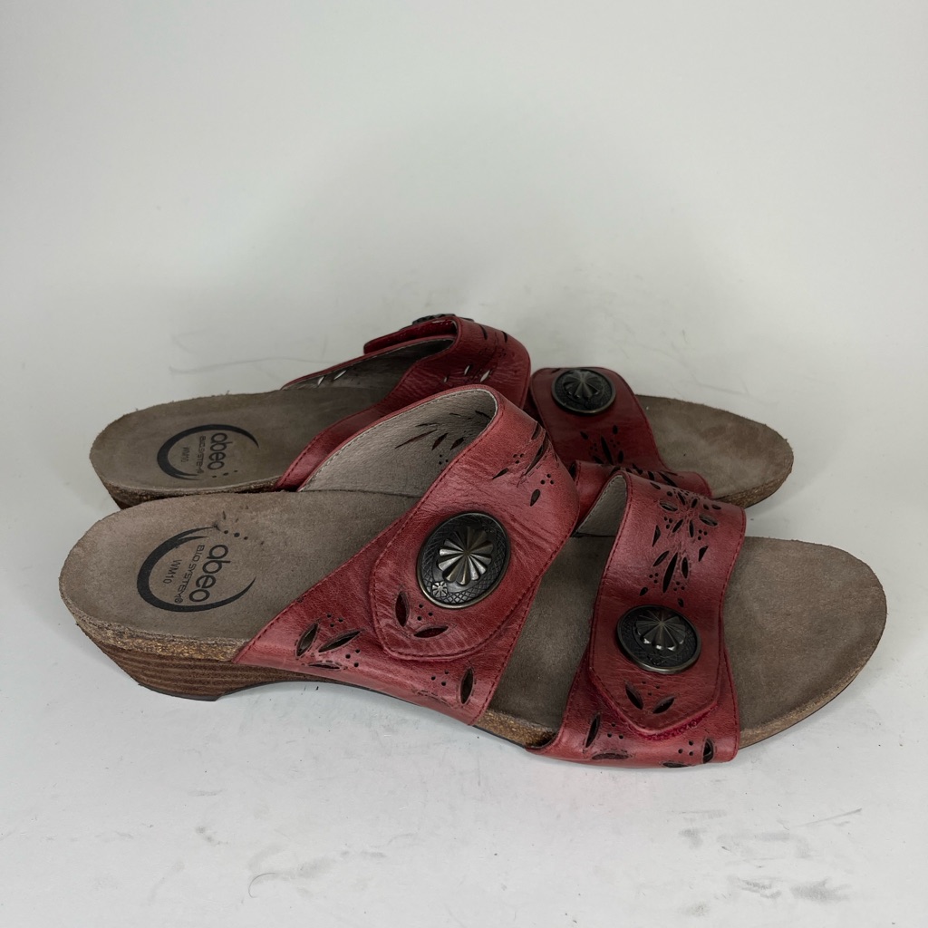 Abeo Biosystem Poppy Leather Sandals Womens Sz 10n Adjustable Strappy Rust Red